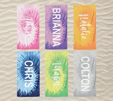 Towels Personalized Tie Dye Beach Towels , Kids Beach Towel with Name, Custom Tie Dye Pool Towels