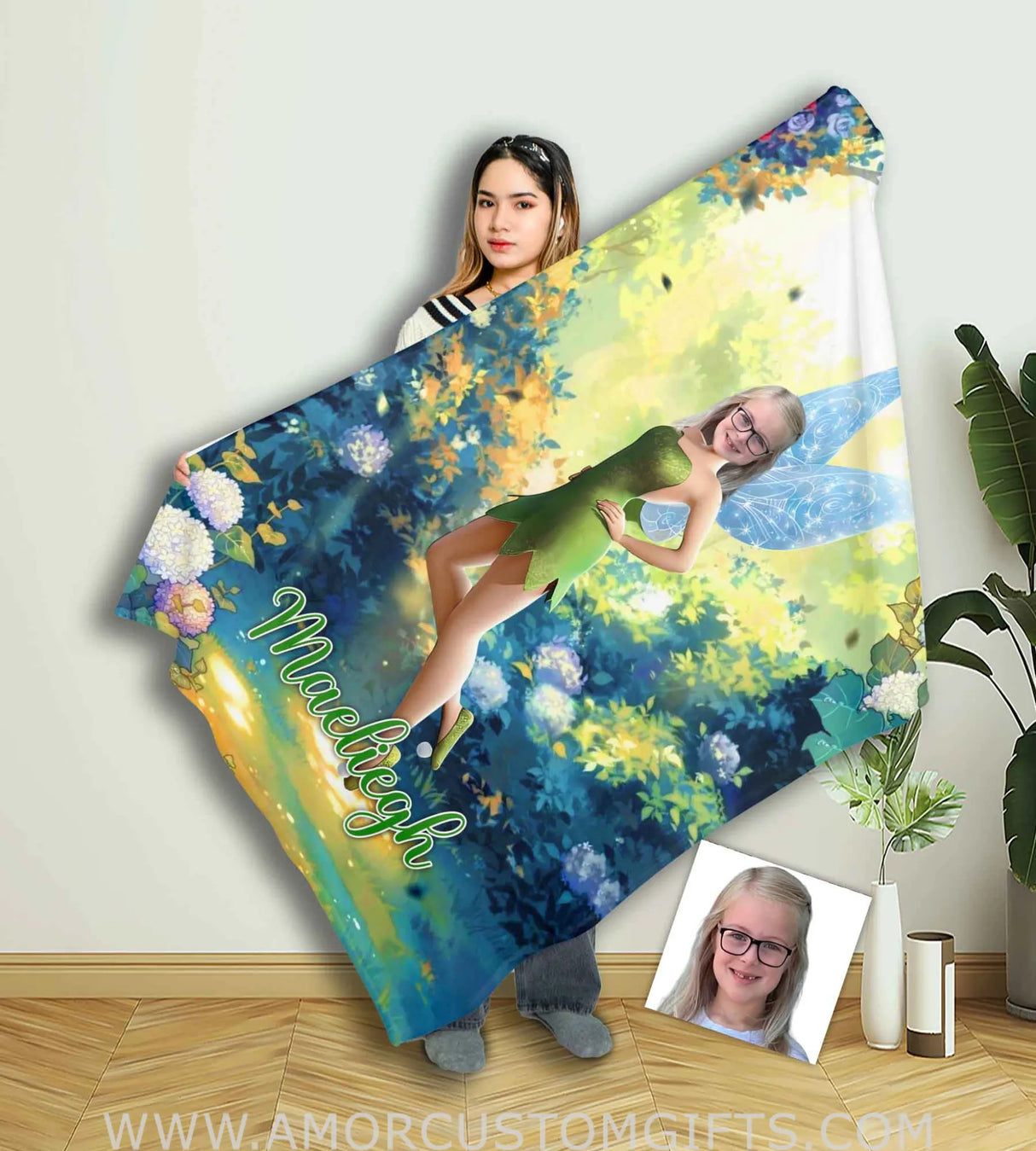 Blankets Personalized Tinker Bell Princess Girl Photo Blanket | Custom Name & Face Girl Blanket