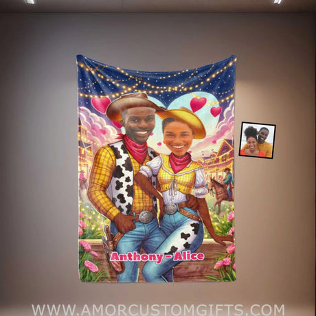 Blankets Personalized Toy Story Couple - Woody Jessie 2 Blanket | Custom Face & Name Couple Blanket