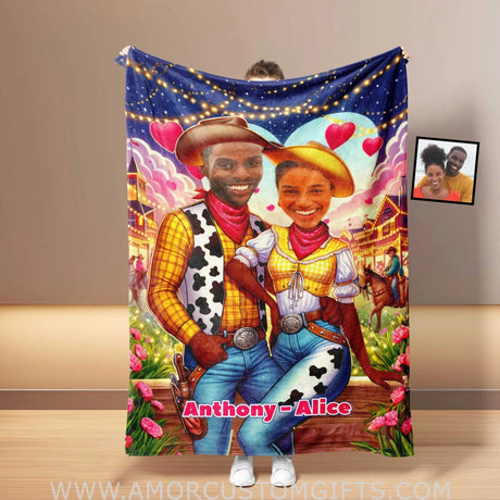 Blankets Personalized Toy Story Couple - Woody Jessie 2 Blanket | Custom Face & Name Couple Blanket