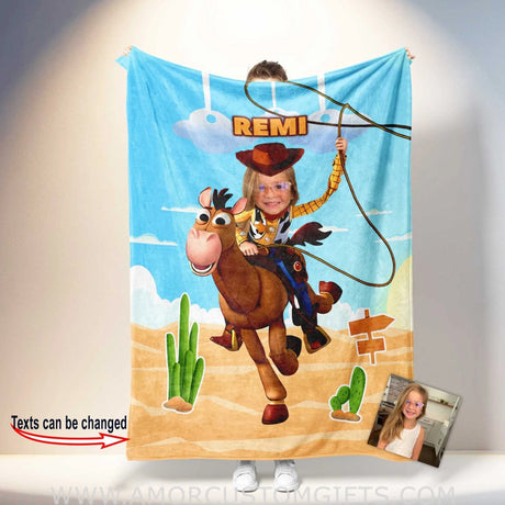 Blankets Personalized Toy Story Cowboy 4 Girl Photo Blanket | Custom Face & Name Blanket For Girls