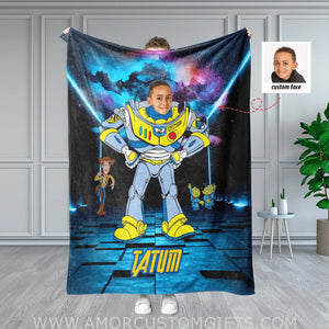 Blankets Personalized Toy Story Light Year Galaxy Space Blanket | Custom Face & Name Boy Blanket