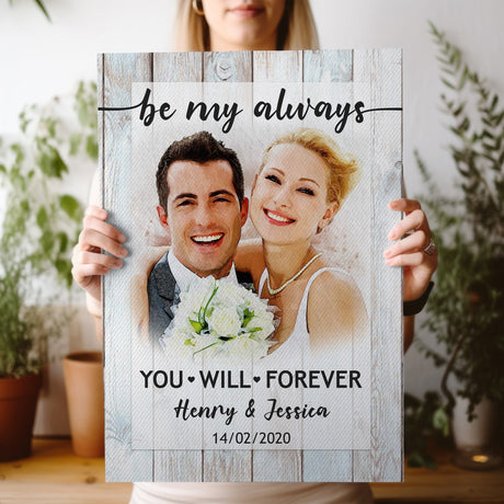 Posters, Prints, & Visual Artwork Personalized Valentine Be My Always - Custom Photo & Name Poster Canvas Print