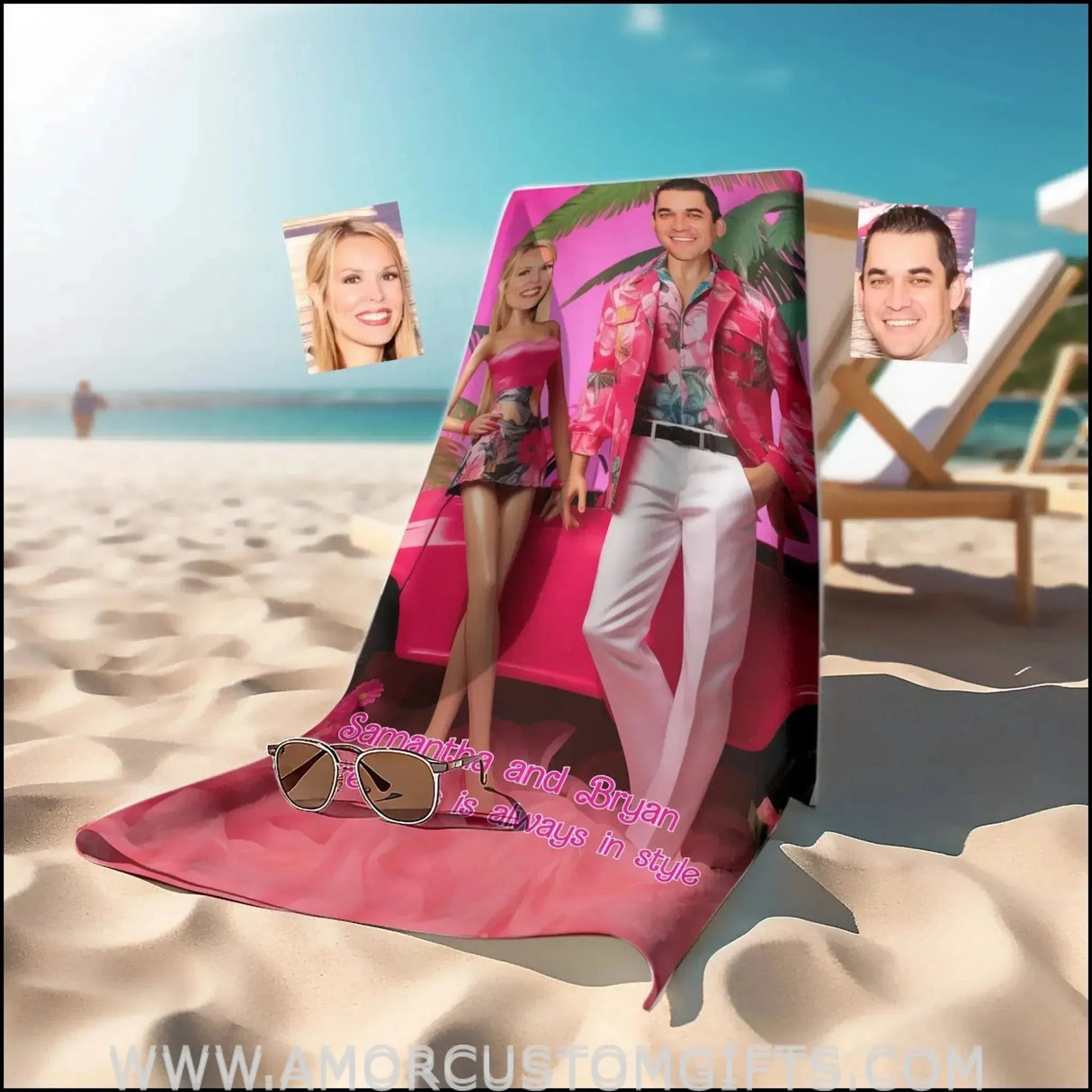 Towels Personalized Valentine Couple Photo Beach Towel | Customize Barbie Inspireds Barbee Ken Beach Towel