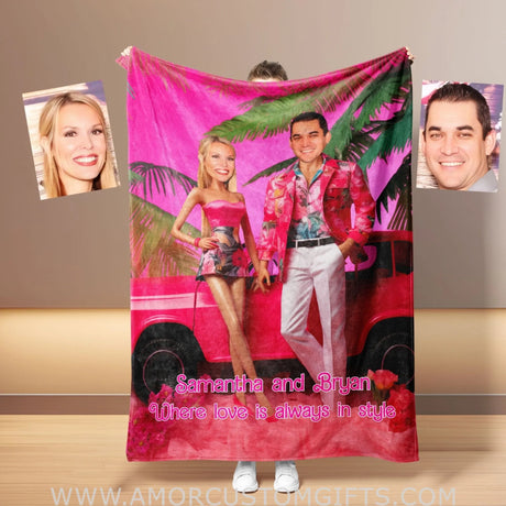 Blankets Personalized Valentine Couple Photo Blanket | Customize Fashion Dolls Barbee Ken Blanket