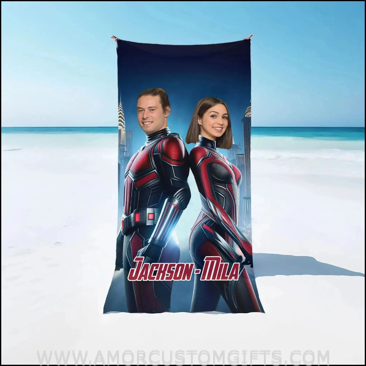 Towels Personalized Valentine Day's Antman Couple Beach Towel | Customized Superhero Theme Pool Towel