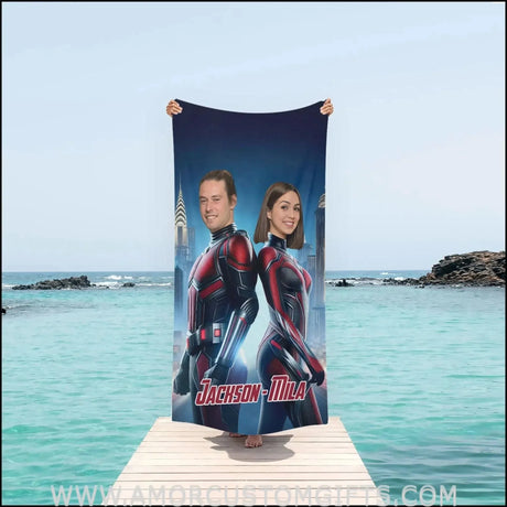 Towels Personalized Valentine Day's Antman Couple Beach Towel | Customized Superhero Theme Pool Towel