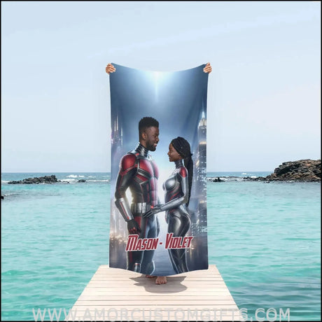Towels Personalized Valentine Day's Antman Couple Loving Beach Towel | Customized Superhero Theme Pool Towel