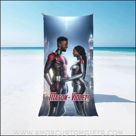 Towels Personalized Valentine Day's Antman Couple Loving Beach Towel | Customized Superhero Theme Pool Towel