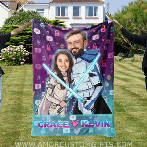 Blankets Personalized Valentine Day's Star Wars Couple Blanket | Custom Face & Name Couple Blanket
