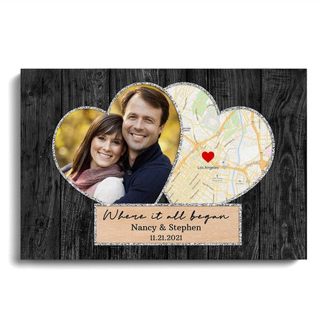 Posters, Prints, & Visual Artwork Personalized Valentine Map Location - Custom Photo & Name Poster Canvas Print