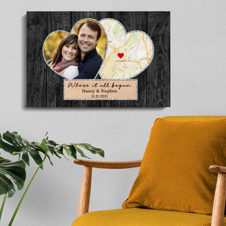 Posters, Prints, & Visual Artwork Personalized Valentine Map Location - Custom Photo & Name Poster Canvas Print