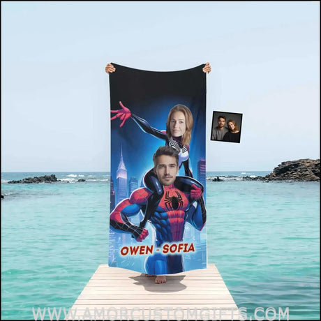 Towels Personalized Valentine's Day Superhero Spiderman & Spider Girl Couple Towel