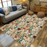 Mats & Rugs Personalized Vintage Floral Beige Earthy Botanical Rug | Pattern Checker Thin Area Rug , Floormat