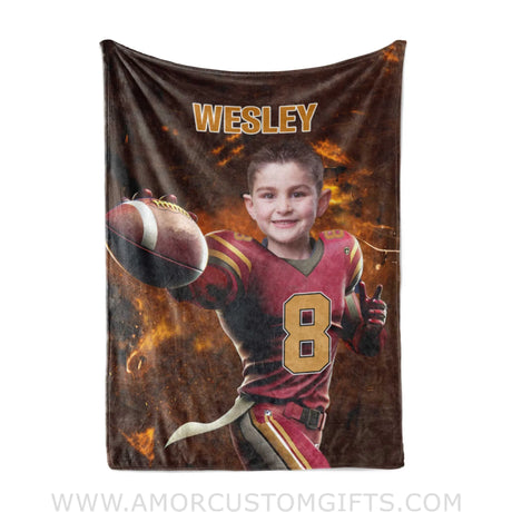 Blankets Personalized Washington Football Boy Commanders Photo Blanket | Custom Name & Face Boy Blanket