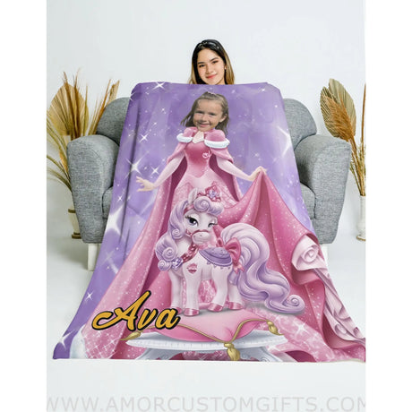 Blankets Personalized Winter Princess Aurora Blanket | Custom Name & Face Girl Princess Blanket