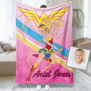 Blankets Personalized Wonder Girl Photo Blanket, Custom Wonder Woman blanket