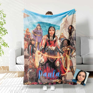 Blankets Personalized Wonder Woman 4 Blanket | Custom Face & Name Superhero Girl Blanket