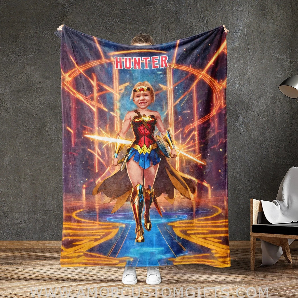Blankets Personalized Wonder Woman Superhero Photo Blanket | Customized Superhero Wonder Girl Blanket