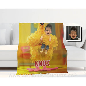 Personalized Yellow Big Bird Sesame Boy Photo Blanket Blankets