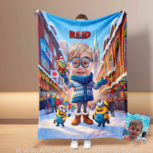 Blankets Personalized Yellow Mini Onion Boy 1 Photo Blanket | Custom Face & Name Blanket For Boys