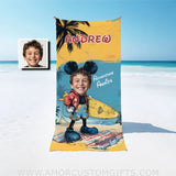 Towels Personalized Yellow Retro Cartoon Mouse Boy On Summer Day Photo Beach Towel