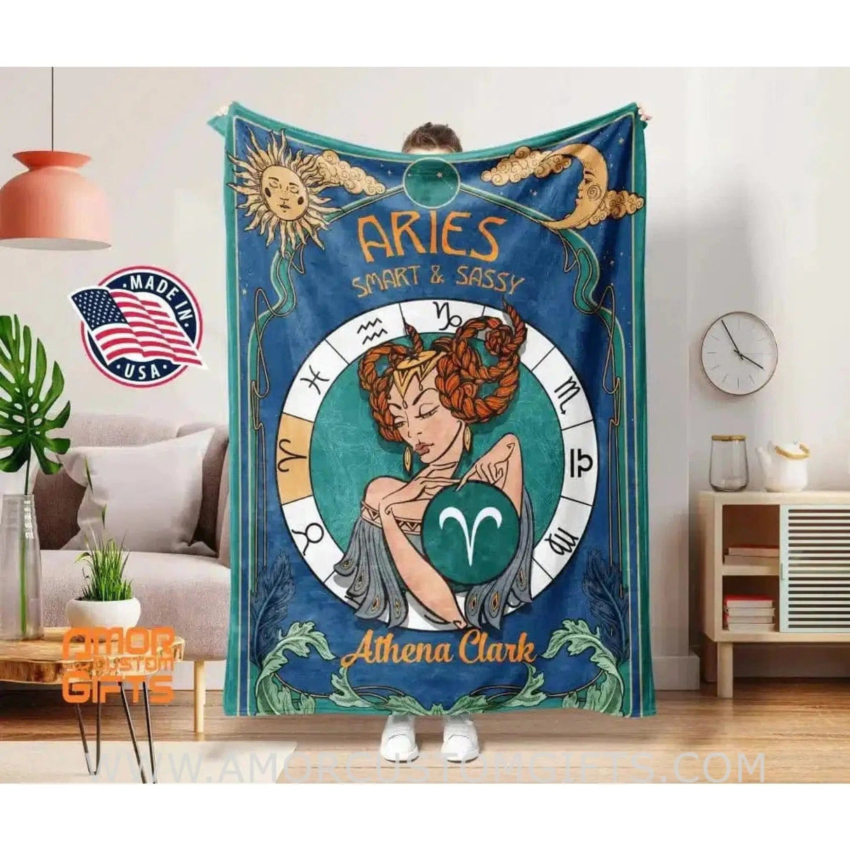 Blankets Personalized Zodiac Sherpa Blanket - Choose Your Sign Custom Name Horoscope Astrology Blanket - Constellation Star Decor and Gifts