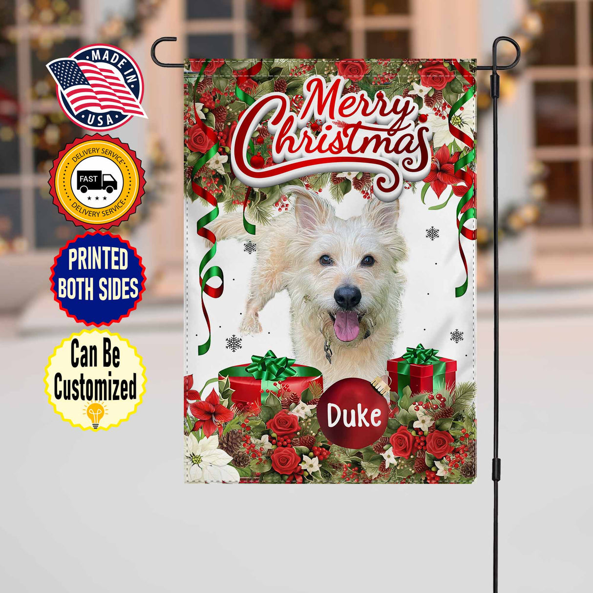Yard Signs & Flags Pet Lovers - Personalized Merry Christmas - Custom Photo Pet Flag