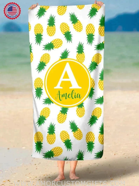 Towels Pineapple Towel, Monogram Personalized Beach Towel, Summer Tropical Fruit Beach Towel, Crab Towel