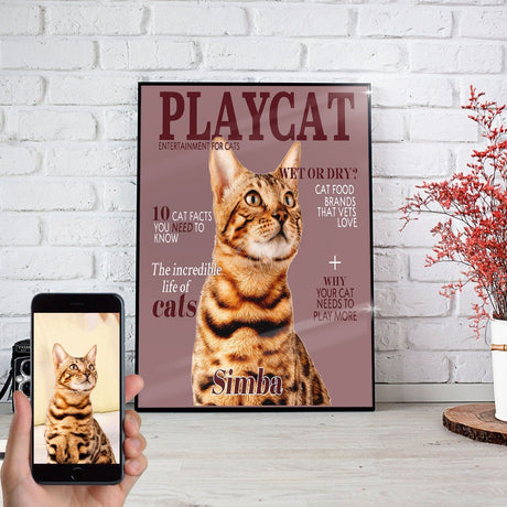 Posters, Prints, & Visual Artwork Play Cat Personalized Pet Poster Canvas Print | Personalized Dog Cat Prints | Magazine Covers | Custom Pet Portrait from Photo | Personalized Gifts for Cat Mom or Dad, Pet Memorial Gift