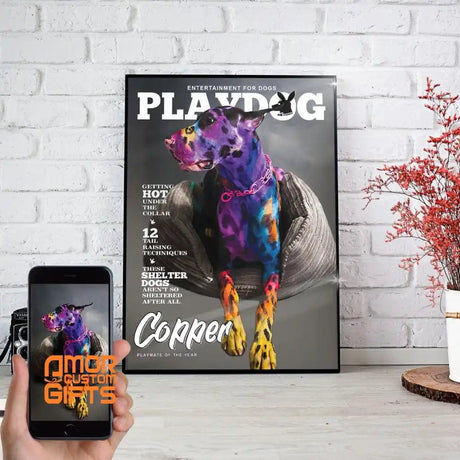Posters, Prints, & Visual Artwork Play Dog Personalized Pet Poster Canvas Print | Personalized Dog Cat Prints | Magazine Covers | Custom Pet Portrait from Photo | Personalized Gifts for Dog Mom or Dad, Pet Memorial Gift