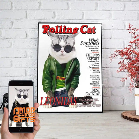 Posters, Prints, & Visual Artwork Rolling Cat 2 Personalized Pet Poster Canvas Print | Personalized Dog Cat Prints | Magazine Covers | Custom Pet Portrait from Photo | Personalized Gifts for Cat Mom or Dad, Pet Memorial Gift