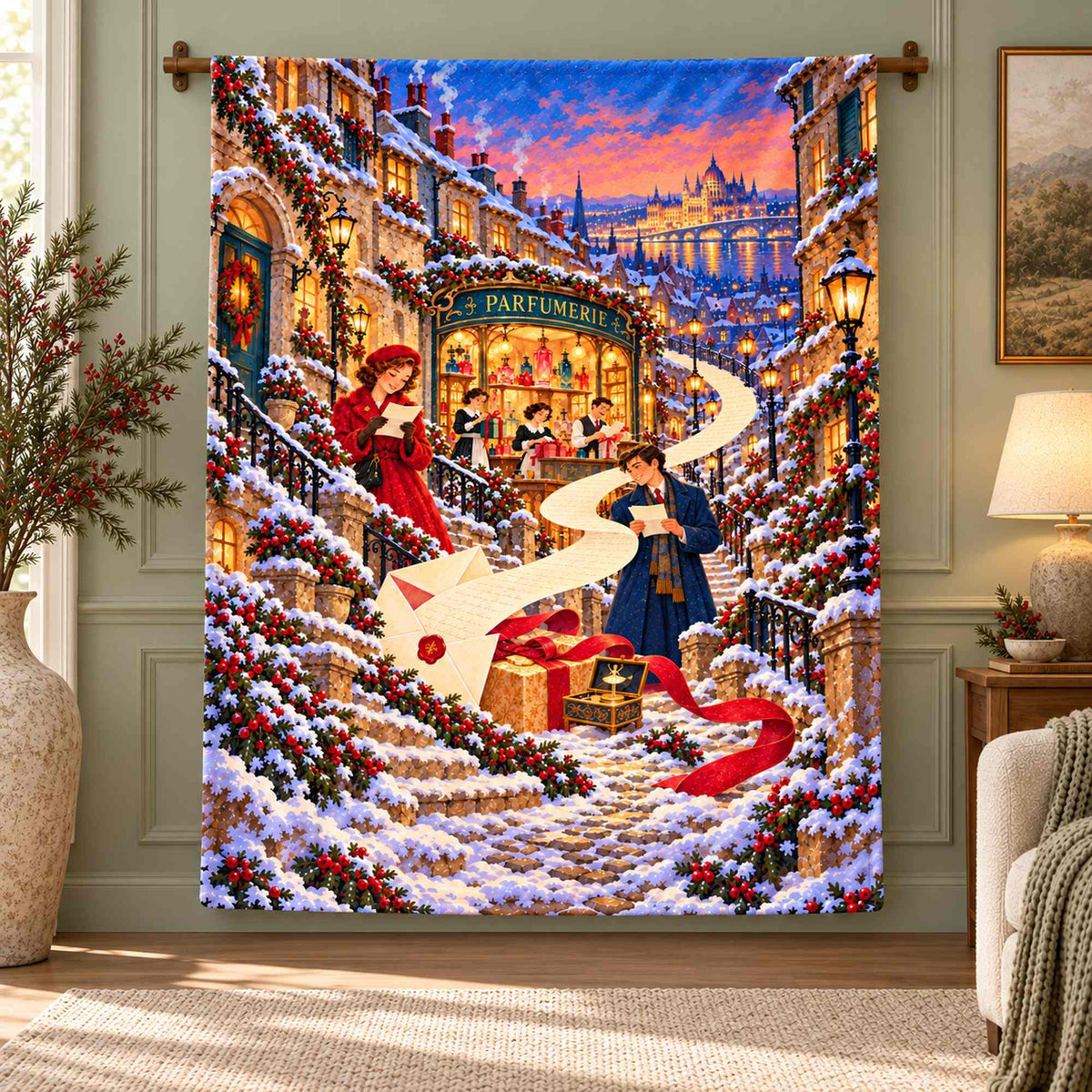 Personalized She Loves Me Christmas Letters Street Blanket - Custom Name Musical Theatre Fleece Throw, Romantic Broadway Gift