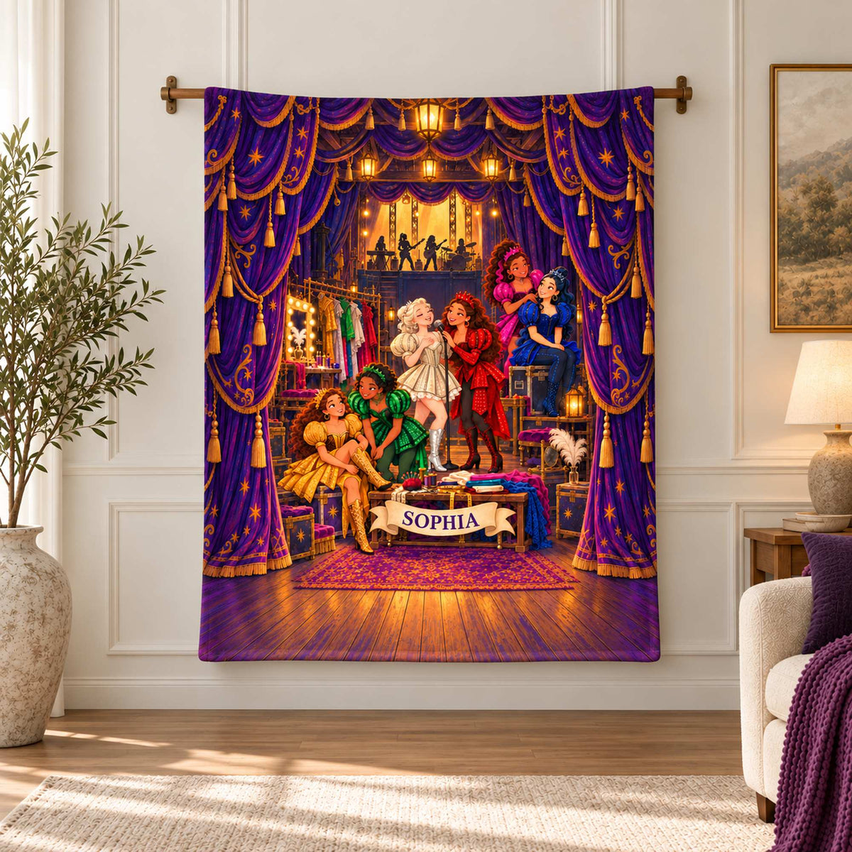 Personalized SIX Backstage Wardrobe Blanket - Custom Name Tudor Queens Musical Theatre Fleece Throw, Christmas Gift for Broadway Fans