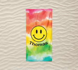 Towels Smiley Face Beach Towels with Name, Personalized Tie Dye Beach Towel, Emoji Beach Towels