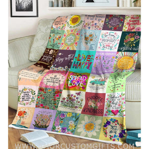 Blankets Taste Of Life With Nature Patchwork Blanket, Personalized Custom Floral Fleece Blanket,  Customized Blanket