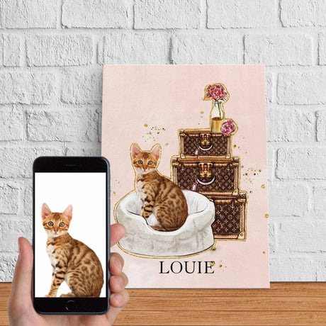 Posters, Prints, & Visual Artwork Travel Luxury Trunk Cat Personalized Pet Poster Canvas Print | Personalized Dog Cat Prints | Magazine Covers | Custom Pet Portrait from Photo | Personalized Gifts for Cat Mom or Dad, Pet Memorial Gift