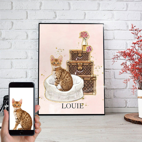 Posters, Prints, & Visual Artwork Travel Luxury Trunk Cat Personalized Pet Poster Canvas Print | Personalized Dog Cat Prints | Magazine Covers | Custom Pet Portrait from Photo | Personalized Gifts for Cat Mom or Dad, Pet Memorial Gift