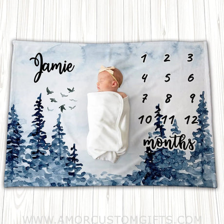 Blankets USA MADE Baby Blanket, Boy Girl Newborn Kid Swaddling Blankets Forest Milestone Blanket, Baby Boy Girl Milestone Blanket