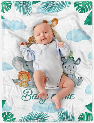 Blankets Baby Boy Animal Blanket,Baby Blanket Elephant with Name, Personalized Baby Boy Blanket,  Baby Shower Gift, Newborn Boy Gift