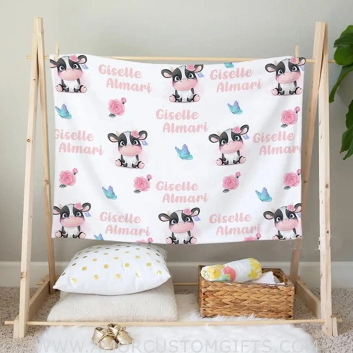 Blankets USA MADE Baby Cow Baby Blanket, Custom Design Baby Blanket, Baby Shower Gift Blanket, Name Baby Blanket