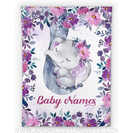 Blankets USA MADE Baby Girl Blankets, Swaddle for Newborn Purple Floral Elephant Baby Blanket