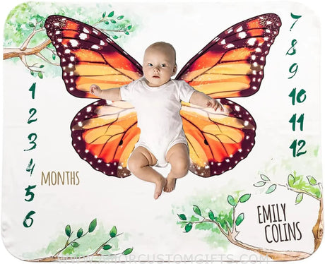 Blankets Baby Milestone Blanket - Butterfly Baby Blanket Personalized Milestone Blanket- Monthly Baby Blanket