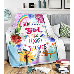 Blankets Beautiful Girl You Can Do Hard Things Blanket, Personalized Custom Fleece Blanket, Music Lover Gift  Customized Blanket