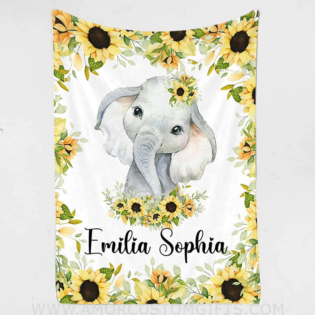 Blankets Custom Baby Blanket for Girl, Baby Girl Blanket, Sunflower Elephant Blanket, Cute Unique Gift for Baby Shower
