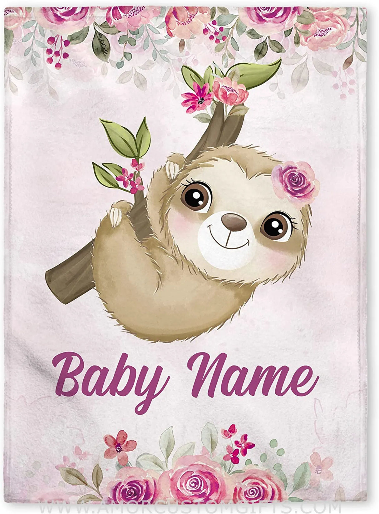Blankets Custom Baby Blanket - Baby Blanket with Name for Girls, Best Gift for Baby, Newborn Sloth Plush Fleece 30x40