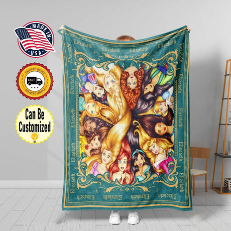 Blankets Custom Fairy Tale Princess World Blanket | Customized Princess Blanket For Girls