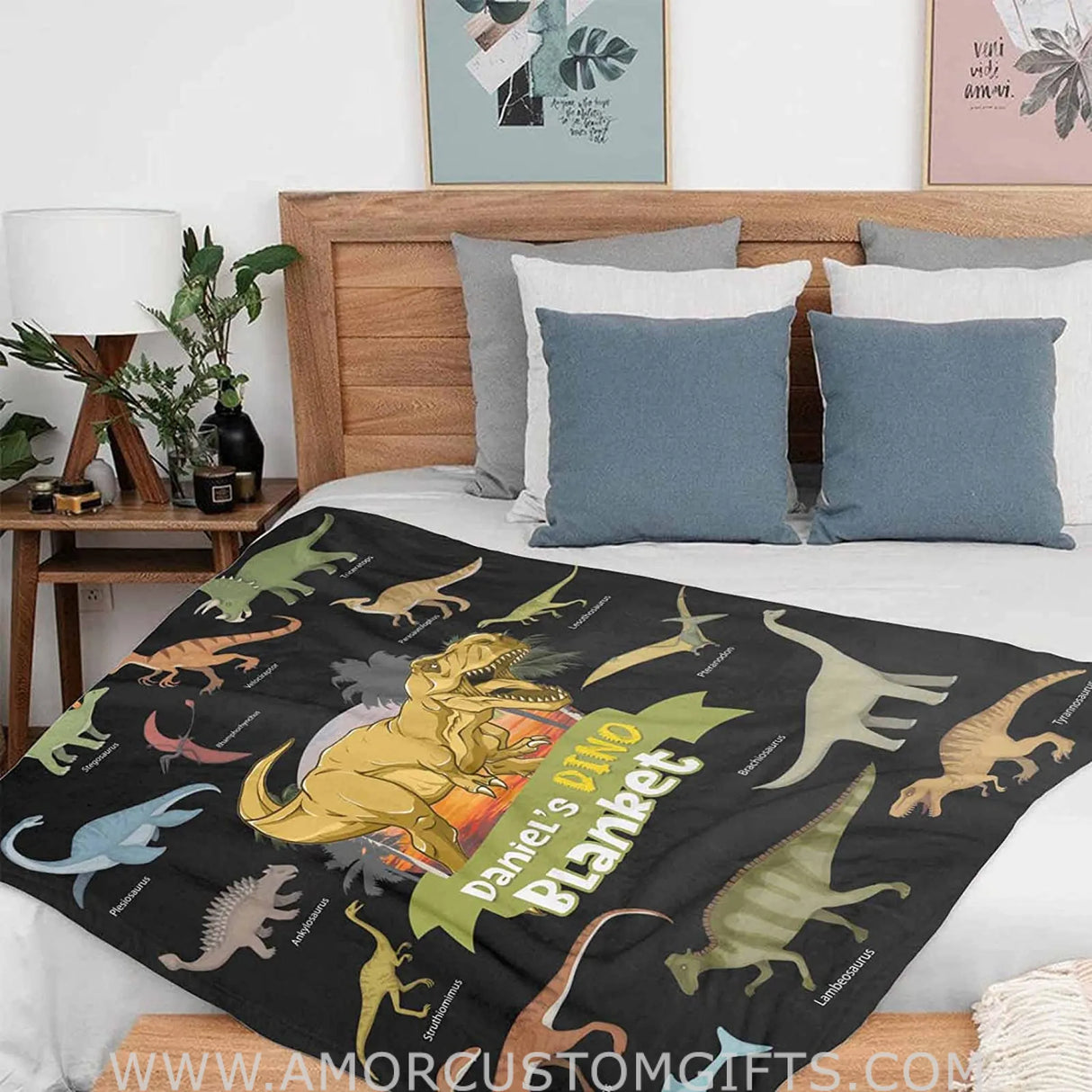 Blankets USA MADE Custom Name Blankets for Baby Boys Girls - Baby Blankets with Dinosaur Design for Kids - Throw Blanket with Cute Animal