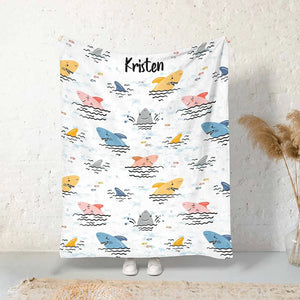 Blankets USA MADE Custom Name Blankets for Baby Boys Girls - Baby Blankets with Shark Design for Kids - Funny Throw Blanket with Cute Animal