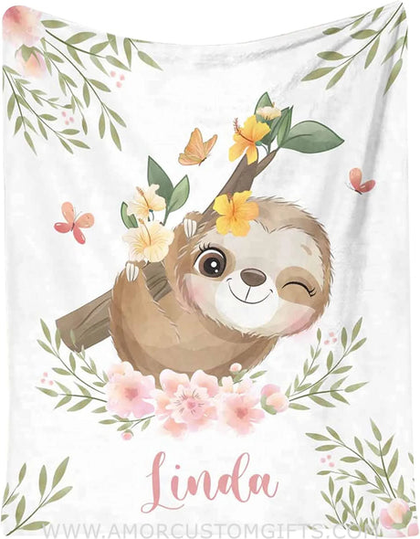 Blankets Custom Name Blankets for Baby Boys Girls - Baby Blankets with Sloth for Kids - Throw Blanket with Cute Animal